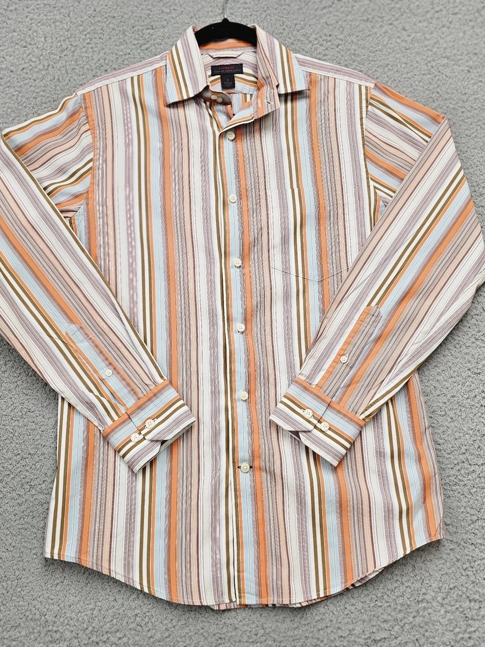 Men's Long-Sleeve Striped Button-Up Shirt - Orange Multi